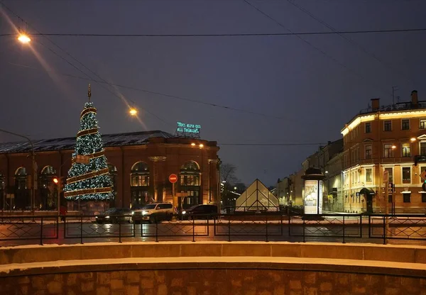 Ano Novo Natal Decorações Elétricas Cidade Praça Trabalho — Fotografia de Stock