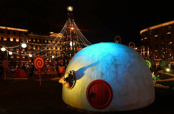 Decoraciones Eléctricas Año Nuevo Navidad Ciudad Plaza Manezhnaya —  Fotos de Stock