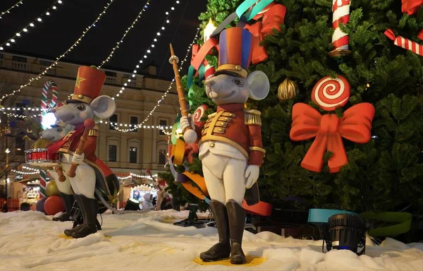 Ano Novo Natal Decorações Elétricas Cidade Praça Manezhnaya Imagens Royalty-Free