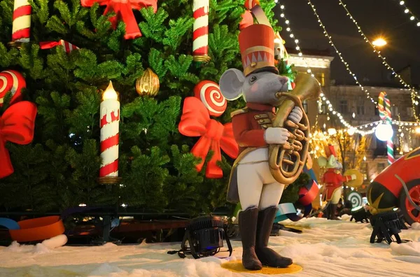 Ano Novo Natal Decorações Elétricas Cidade Praça Manezhnaya Imagem De Stock