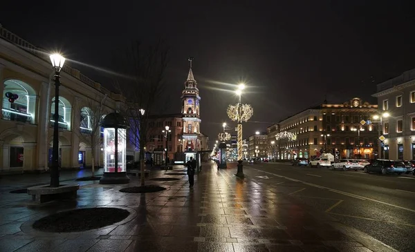 Decoraciones Eléctricas Año Nuevo Navidad Ciudad Perspectiva Nevsky — Foto de Stock