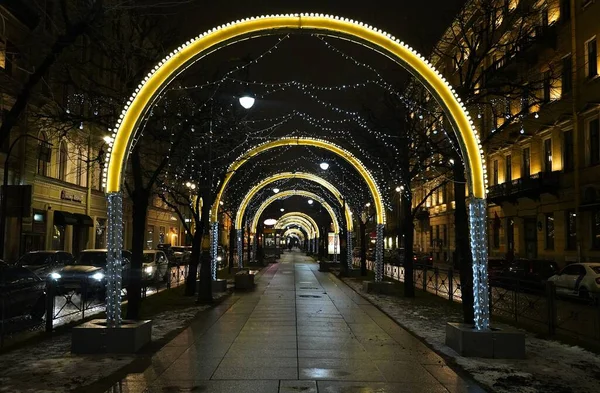 Elektrischer Neujahrs Und Weihnachtsschmuck Der Stadt Malaya Konyushennaya Straße — Stockfoto