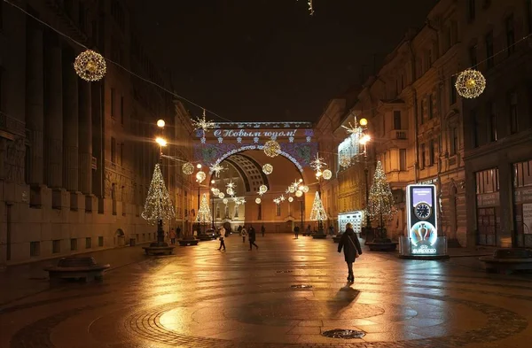 Nowy Rok Boże Narodzenie Elektryczne Dekoracje Miasta Bolshaya Morskaya Ulicy — Zdjęcie stockowe