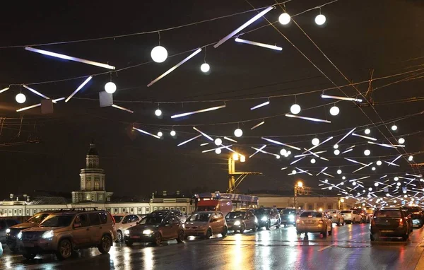 Decoraciones Eléctricas Año Nuevo Navidad Ciudad Puente Del Palacio —  Fotos de Stock