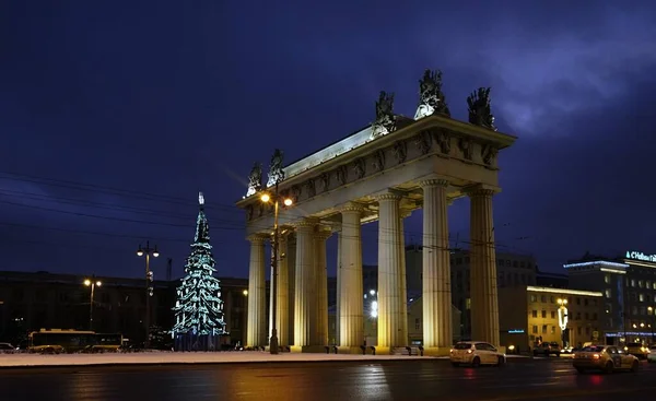 Nieuwjaar Kerstmis Elektrische Decoraties Van Stad Moskou Gate — Stockfoto