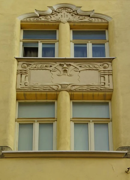 Fragment Conception Architecturale Façade Dans Style Art Nouveau Nord Bâtiment — Photo