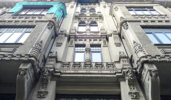 Fragment Projektu Architektonicznego Elewacji Stylu Northern Art Nouveau Budynek Centrum — Zdjęcie stockowe