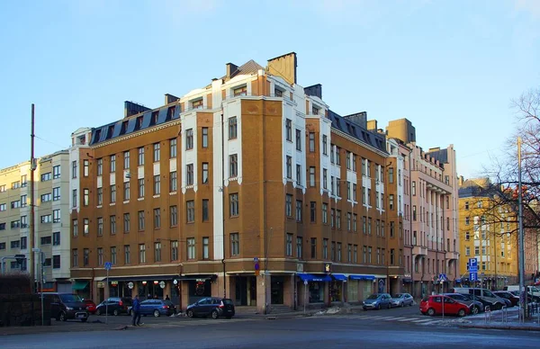 Ett Fragment Den Arkitektoniska Utformningen Fasaden Nordisk Jugendstil Byggnad Centrum — Stockfoto