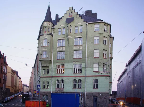 Ett Fragment Den Arkitektoniska Utformningen Fasaden Nordisk Jugendstil Byggnad Centrum — Stockfoto