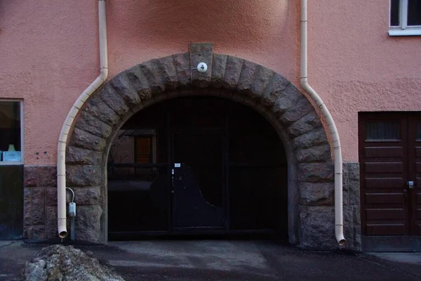 Ett Fragment Den Arkitektoniska Utformningen Fasaden Nordisk Jugendstil Byggnad Centrum — Stockfoto