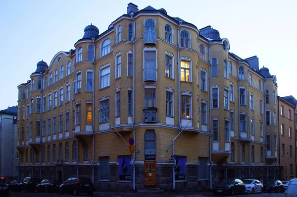 Fragment Projektu Architektonicznego Elewacji Stylu Northern Art Nouveau Budynek Centrum — Zdjęcie stockowe