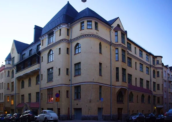 Ett Fragment Den Arkitektoniska Utformningen Fasaden Nordisk Jugendstil Byggnad Centrum — Stockfoto