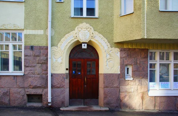 Ett Fragment Den Arkitektoniska Utformningen Fasaden Nordisk Jugendstil Byggnad Centrum — Stockfoto