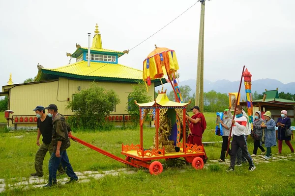 Ponury Letni Dzień Kurumkansky Datsan Cyrkulacja Maitreya Maidari Khural — Zdjęcie stockowe