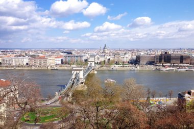 Budapeşte ve Szechenyi Chain Bridge Üstten Görünüm 