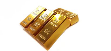 Beyaz Arkaplanda Parlak Altın Çubuklar Grubu. Kavramsal Finansal Yatırım Ticaret İş Yaşamları