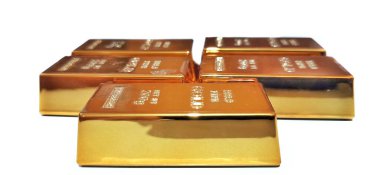 Beyaz Arkaplanda Parlak Altın Çubuklar Grubu. Kavramsal Finansal Yatırım Ticaret İş Yaşamları