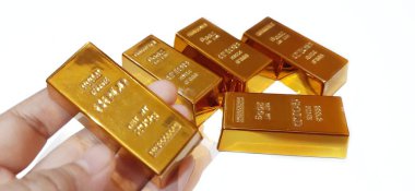 Beyaz Arkaplanda Altın Çubuk El Tutma. Finansal Yatırım Ticaret Şirketi