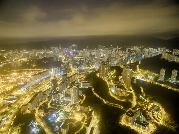 香港の夜景、カキヨウ、ビクトリア ・ ハーバー、石工の橋の空撮 — ストック写真