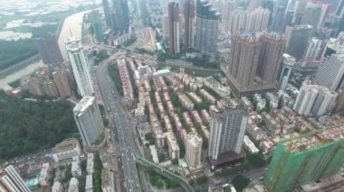 Dumanlı hava altında bir manzarası havadan görünümü-Shenzhen, Çin