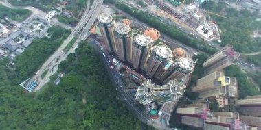 Smokey Hong Kong manzarası havadan görünümü