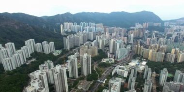 Smokey Hong Kong manzarası havadan görünümü