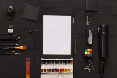 top view designer workplace