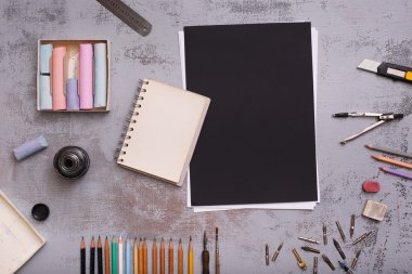 top view designer workplace