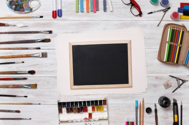 top view designer workplace