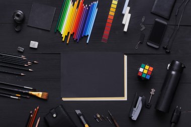 top view designer workplace