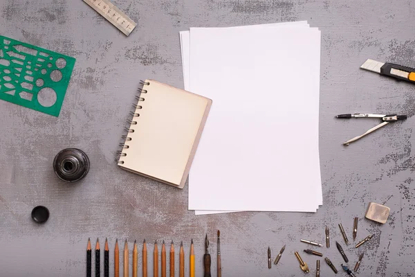 top view designer workplace