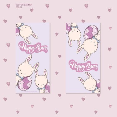 Paskalya yumurtaları ile sevimli tavşanlar