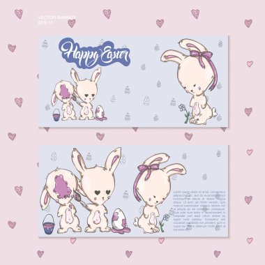 Paskalya yumurtaları ile sevimli tavşanlar