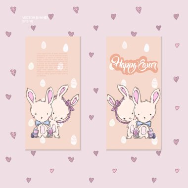 Paskalya yumurtaları ile sevimli tavşanlar