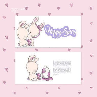 Paskalya yumurtaları ile sevimli tavşanlar