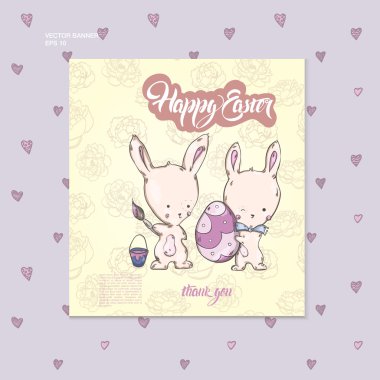 Paskalya yumurtası ile sevimli tavşanlar