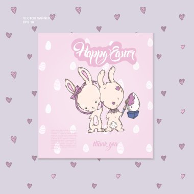 Paskalya yumurtaları ile sevimli tavşanlar