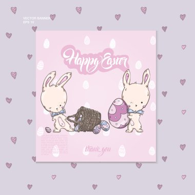 Paskalya yumurtaları ile sevimli tavşanlar