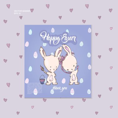 Paskalya yumurtaları ile sevimli tavşanlar