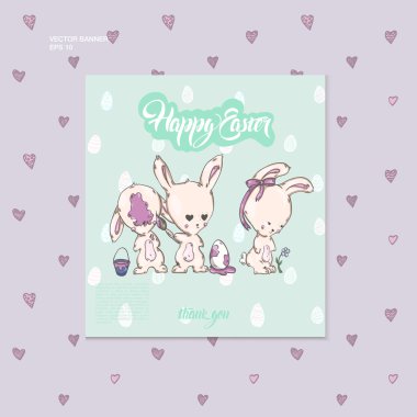 Paskalya yumurtaları ile sevimli tavşanlar