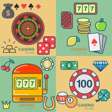 Renkli modern casino düz Icons set.
