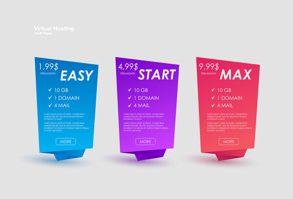 Прайс-лист, три тарифа
