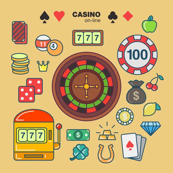 Esbozar iconos casino estilo plano — Vector de stock