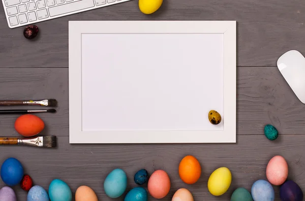 Easter eggs with painting tools — Stock Photo, Image