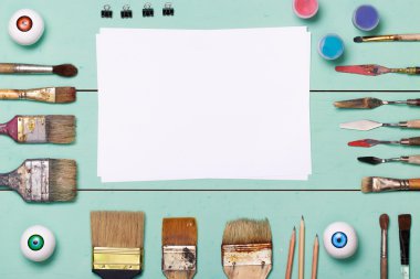 Top view of art workplace