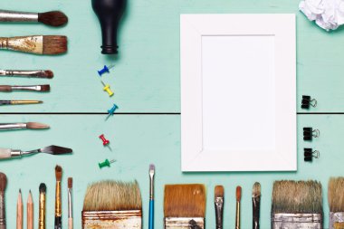 Top view of art workplace