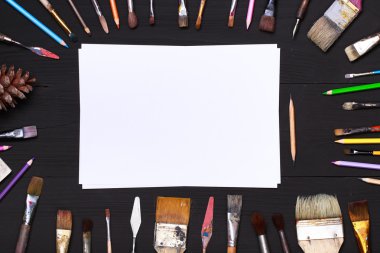 Top view of art workplace