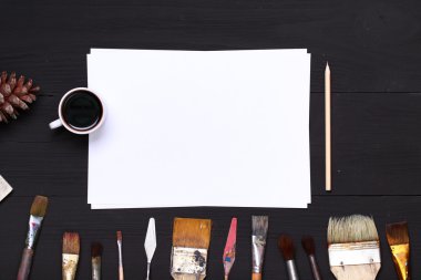 Top view of art workplace