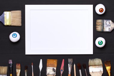 Top view of art workplace