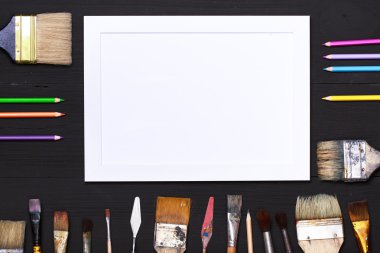 Top view of art workplace